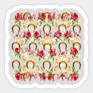 Pattern. Roses, Stars and Gold Horseshoes Sticker